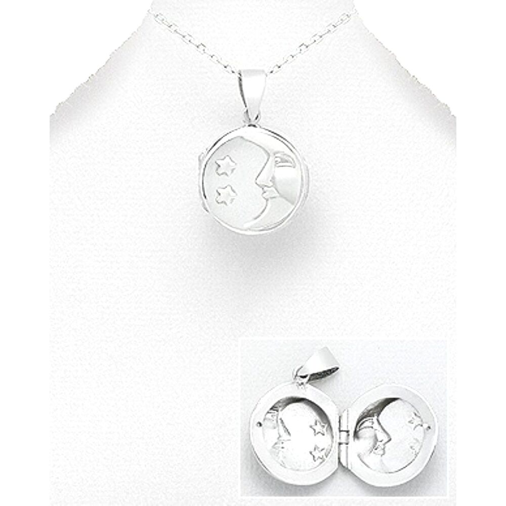 Sterling Silver Moon and Stars Locket Pendant Memorial Necklace